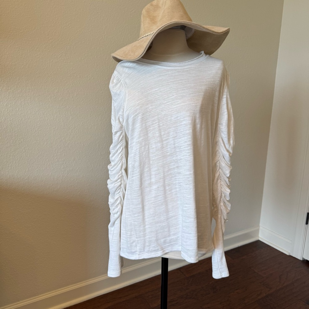 We The Free White Long Sleeve Ruched Top